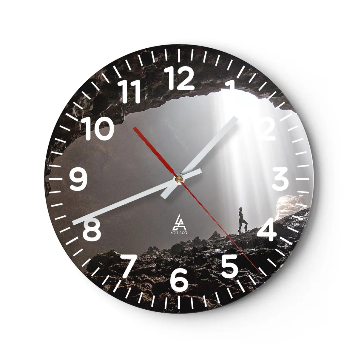 Väggklocka - Klocka på glas - Ljusfylld grotta - 40x40 cm