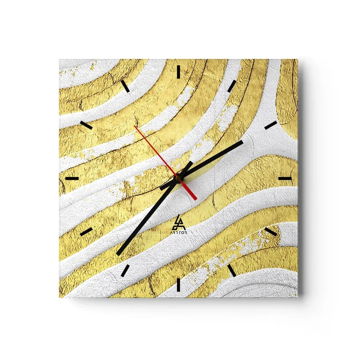 Väggklocka - Klocka på glas - Komposition i vitt och guld - 30x30 cm