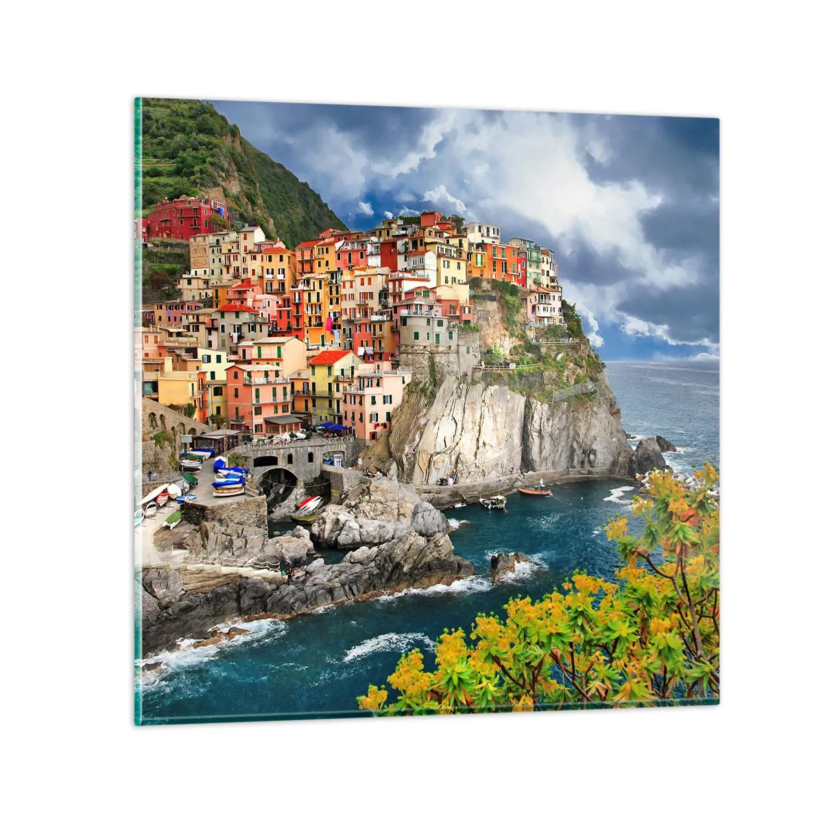 Glastavla - Bild på glas - I bergets famn - 70x70 cm