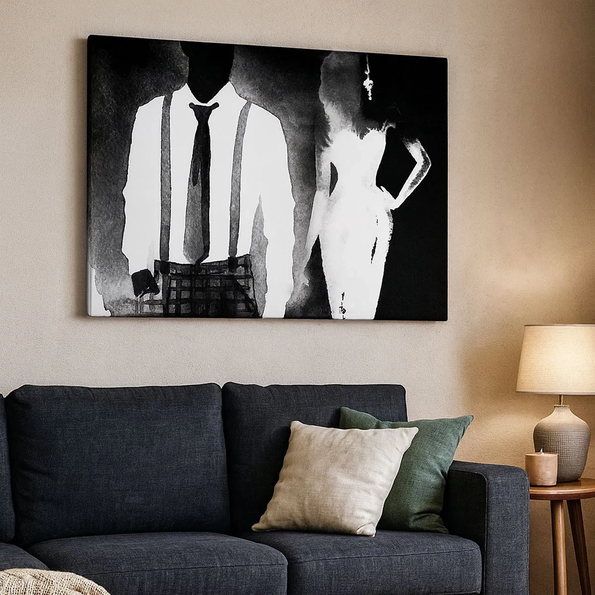 Canvastavla - Bild på duk - Noir-stilkaraktärer, svartvit elegans och mystik - 70x50cm - Noir stämning - Modern väggdekoration för vardagsrum och sovrum ARTTOR