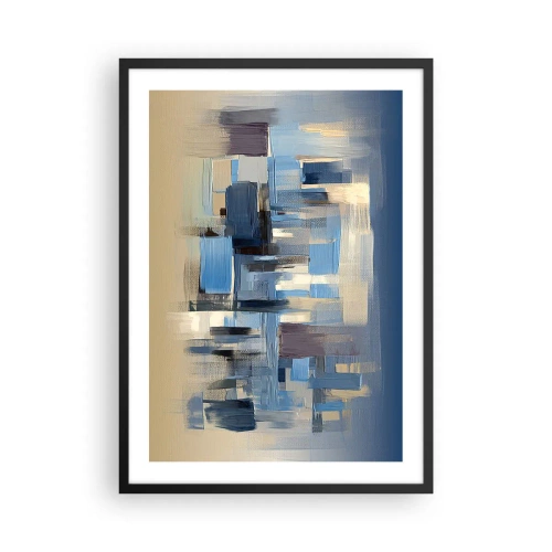 Affisch i svart ram - Abstrakt geometrisk komposition i nyanser av blått - 50x70cm - Blå konstruktion - Modern väggdekoration för vardagsrum och sovrum ARTTOR