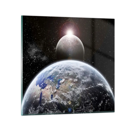 Glastavla - Bild på glas - Rymdlandskap - soluppgång - 70x70 cm