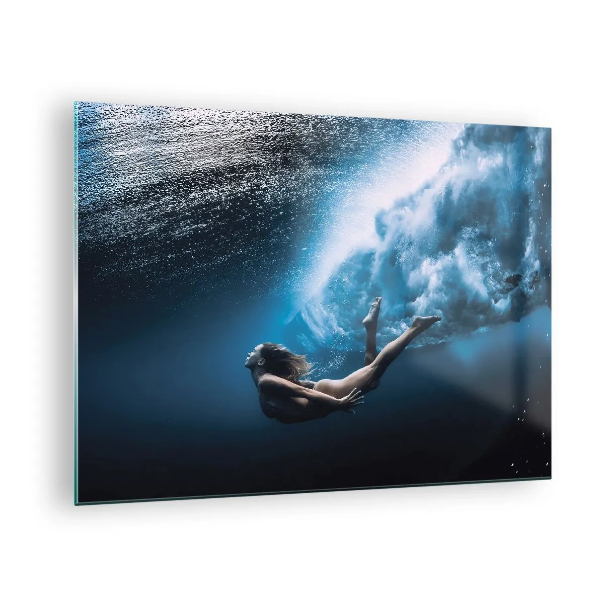 Glastavla - Bild på glas - Modern sjöjungfru - 70x50cm - Modern sjöjungfru - Modern väggdekoration för vardagsrum och sovrum ARTTOR