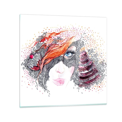 Glastavla - Bild på glas - Med henne har vi högtid varje dag - 50x50 cm