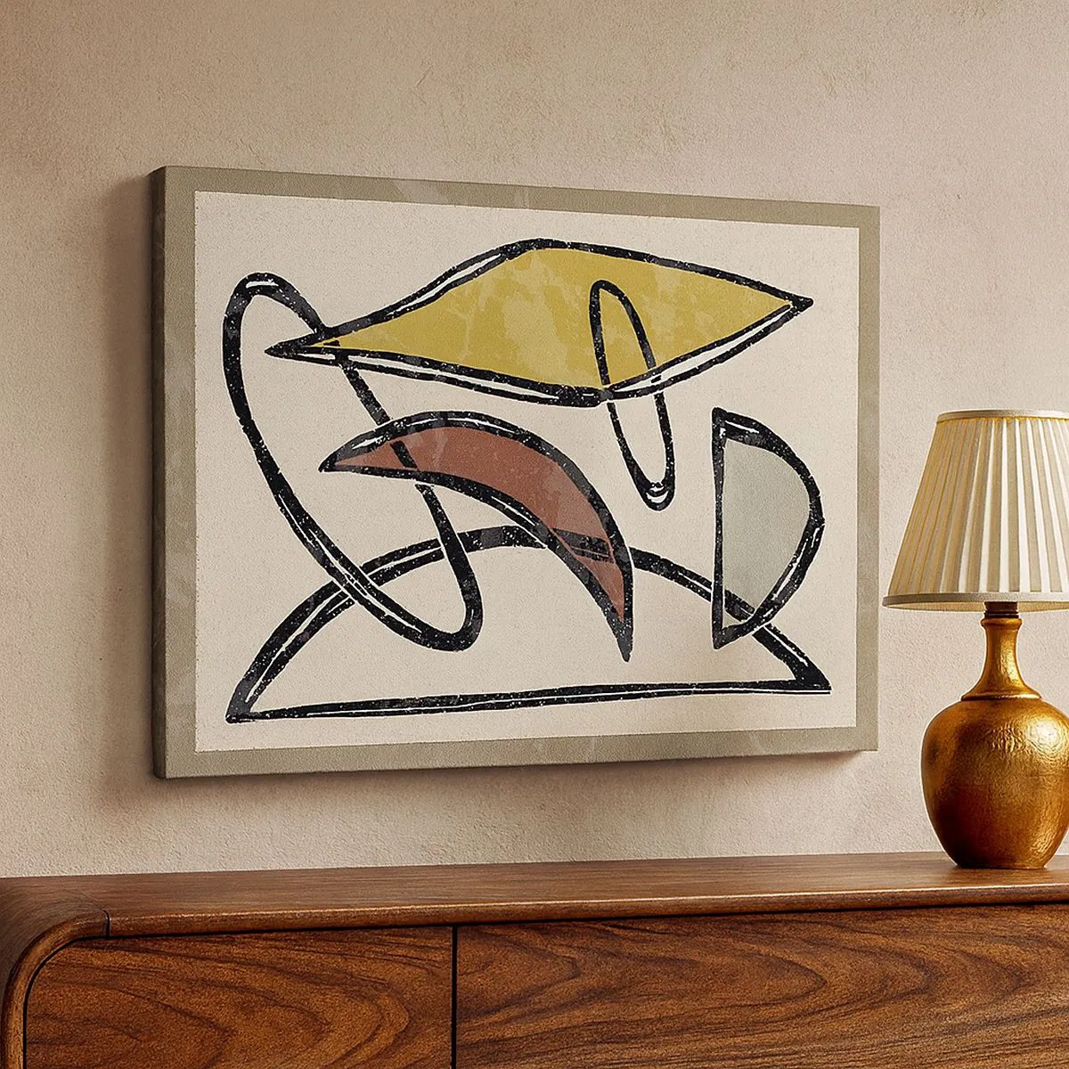 Canvastavla - Bild på duk - Abstraktion med geometriska former och dämpade färger - 70x50cm - Vertikaler och nivåer - Modern väggdekoration för vardagsrum och sovrum ARTTOR