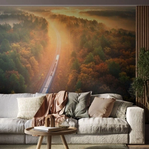 Fototapet Premium Sand - Höstresa - Järnvägstransporter, Bergslandskap, Persontåg - 400x280 cm