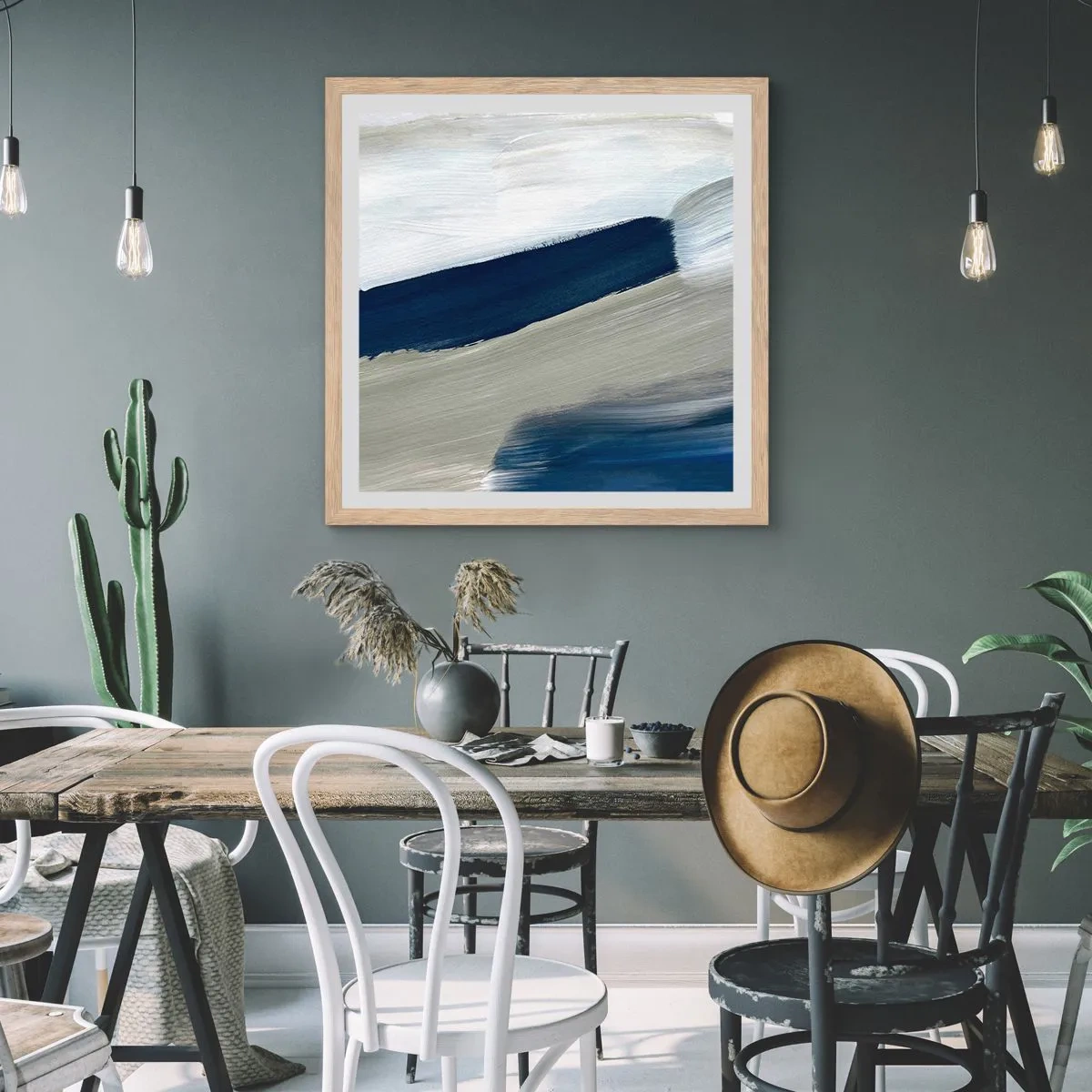 Affisch i ram av ljusek - Möte med vitt - 50x50 cm