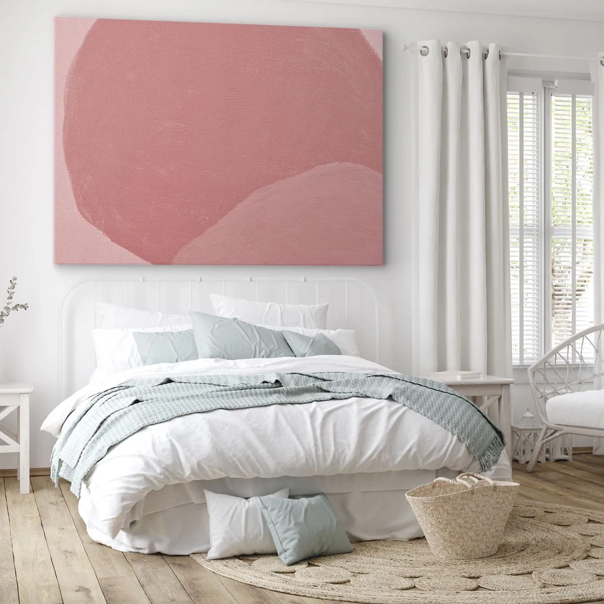 Canvastavla - Bild på duk - Delikat abstraktion i nyanser av rosa, organiska former och minimalism - 70x50cm - Organisk komposition i rosa - Modern väggdekoration för vardagsrum och sovrum ARTTOR