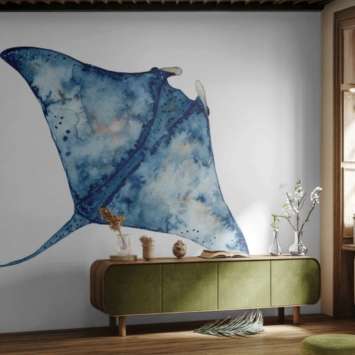 Självhäftande Fototapet Deluxe Sticker - Liv i blått - Stingrocka, Fisk, Seaside stil - 100x70 cm