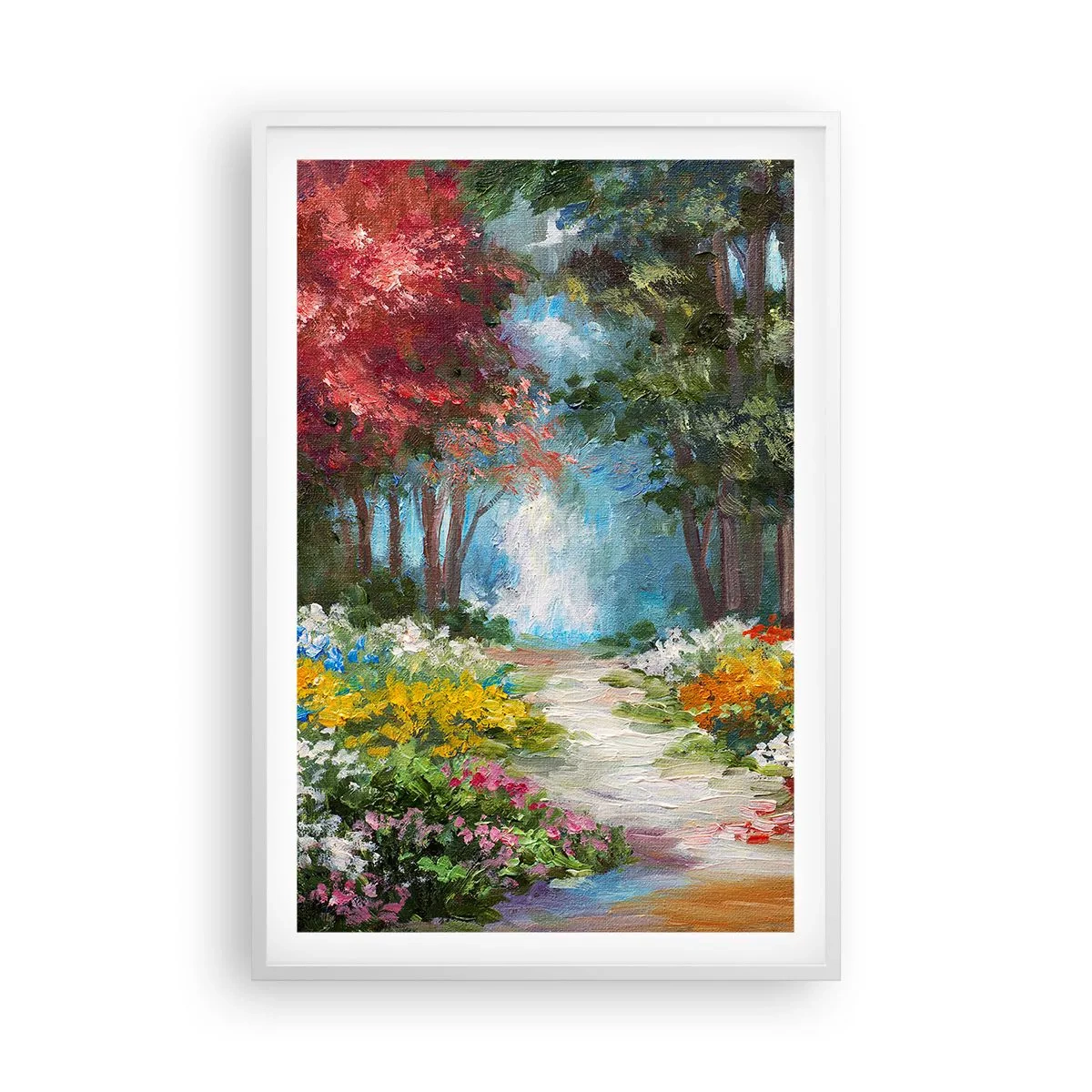 Affisch i vit ram - Skogsträdgård, blomskog - 61x91 cm