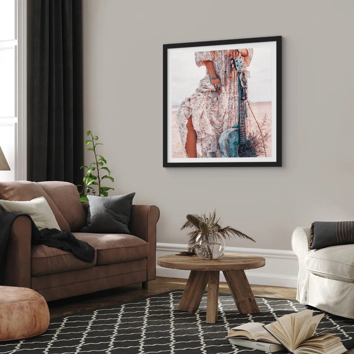 Affisch i svart ram - Flower power på väg - 60x60 cm