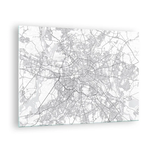 Glastavla - Bild på glas - Svartvit karta över Berlin med geometrisk gatuplanering - 70x50cm - Berlins blomma - Modern väggdekoration för vardagsrum och sovrum ARTTOR