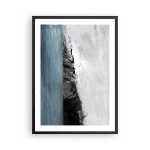 Affisch i svart ram - Abstrakt komposition av en klippig kust och hav - 50x70cm - Vatten - jord: en krock mellan elementen - Modern väggdekoration för vardagsrum och sovrum ARTTOR
