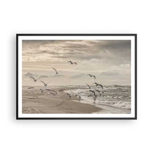 Affisch i svart ram - Havets brus, fågelsång - 100x70 cm