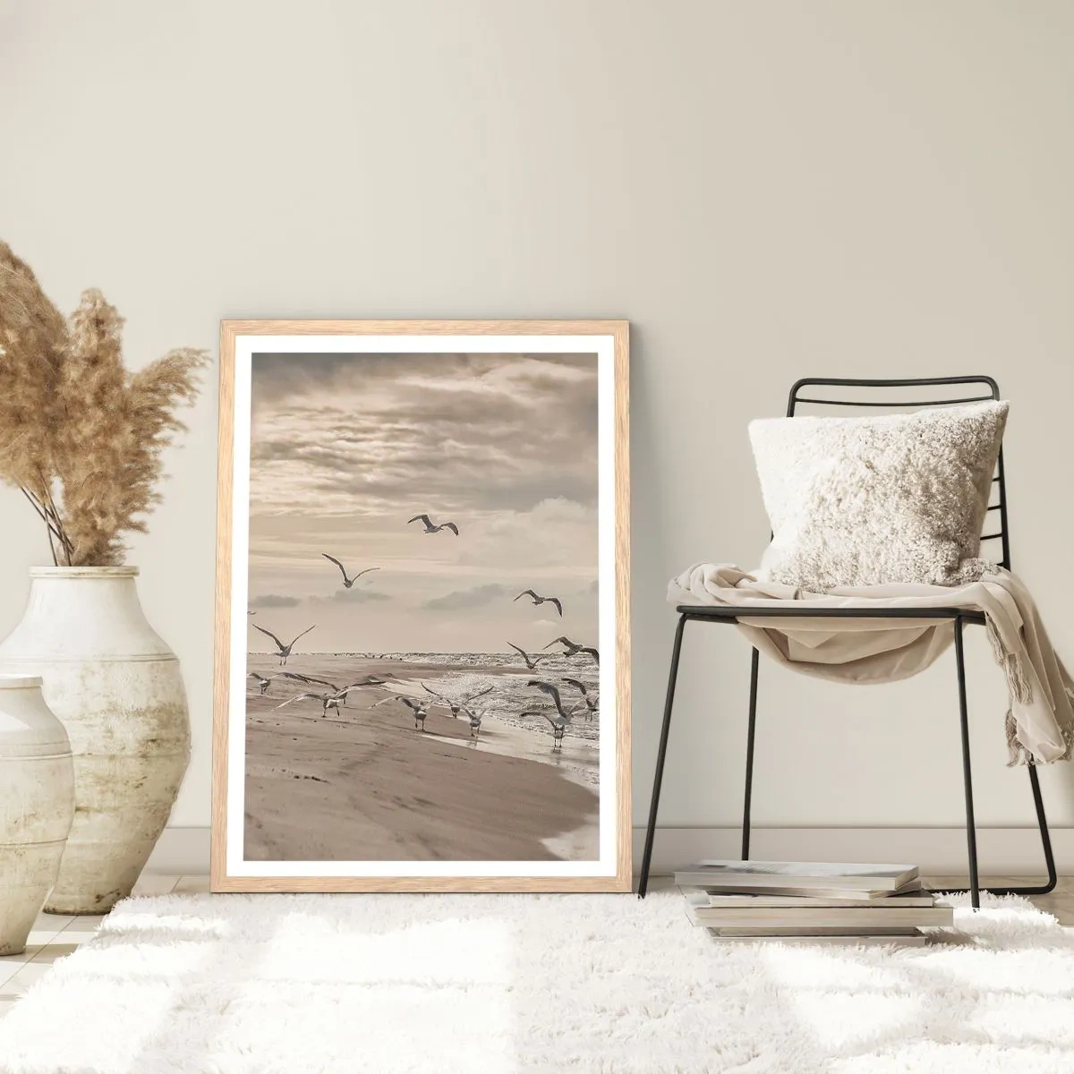 Affisch i ram av ljusek - Havets brus, fågelsång - 30x40 cm