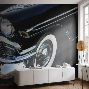 Fototapet Premium Canvas - Klassik i silver, svart och vit - Bil, Bil, vit och svart - 400x280 cm