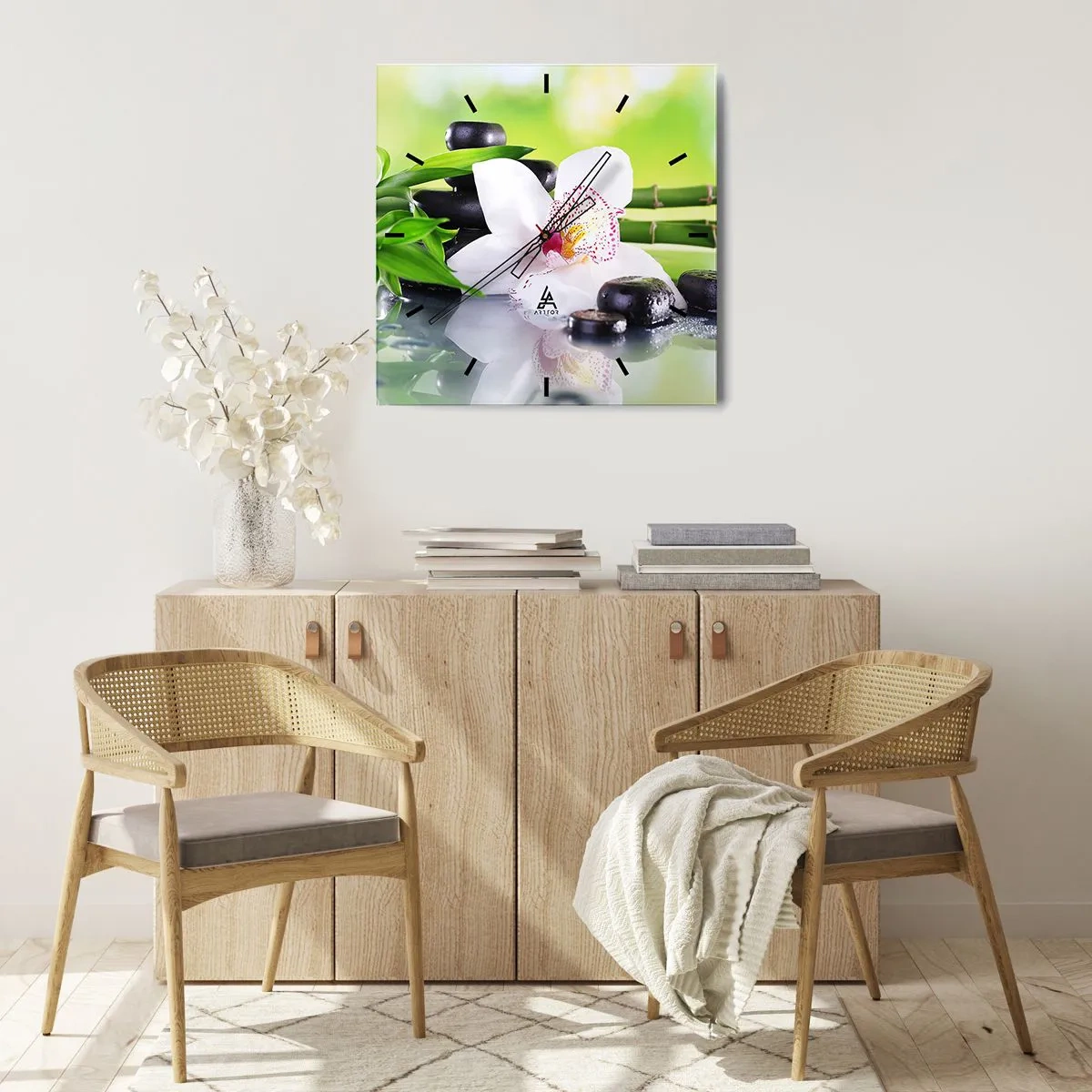 Väggklocka - Klocka på glas - Sval fräschhet - 40x40 cm