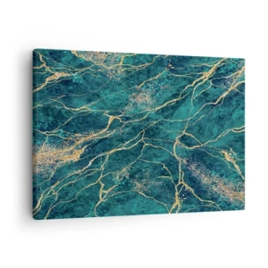 Canvastavla - Bild på duk - Texturerat marmormönster i nyanser av turkos och guld - 70x50cm - Guldåder - Modern väggdekoration för vardagsrum och sovrum ARTTOR