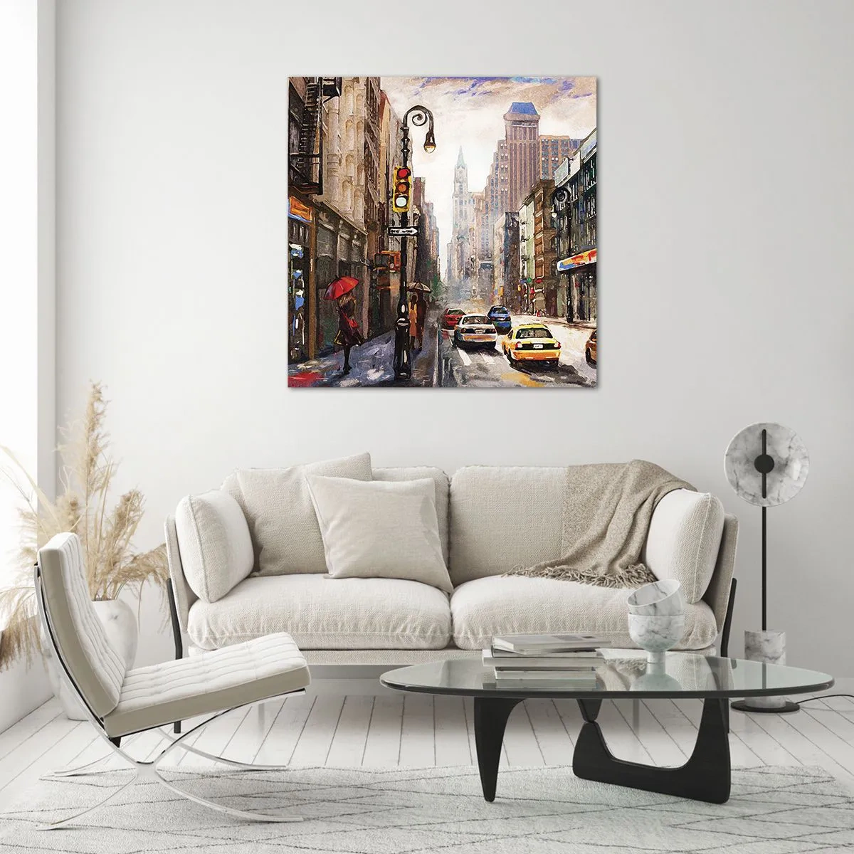 Glastavla - Bild på glas - New York - färgglad också i regnet - 30x30 cm