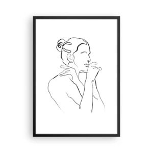 Affisch i svart ram - Minimalistisk linje av en kvinnlig silhuett på en vit bakgrund - 50x70cm - Akten: ett sensuellt mysterium - Modern väggdekoration för vardagsrum och sovrum ARTTOR