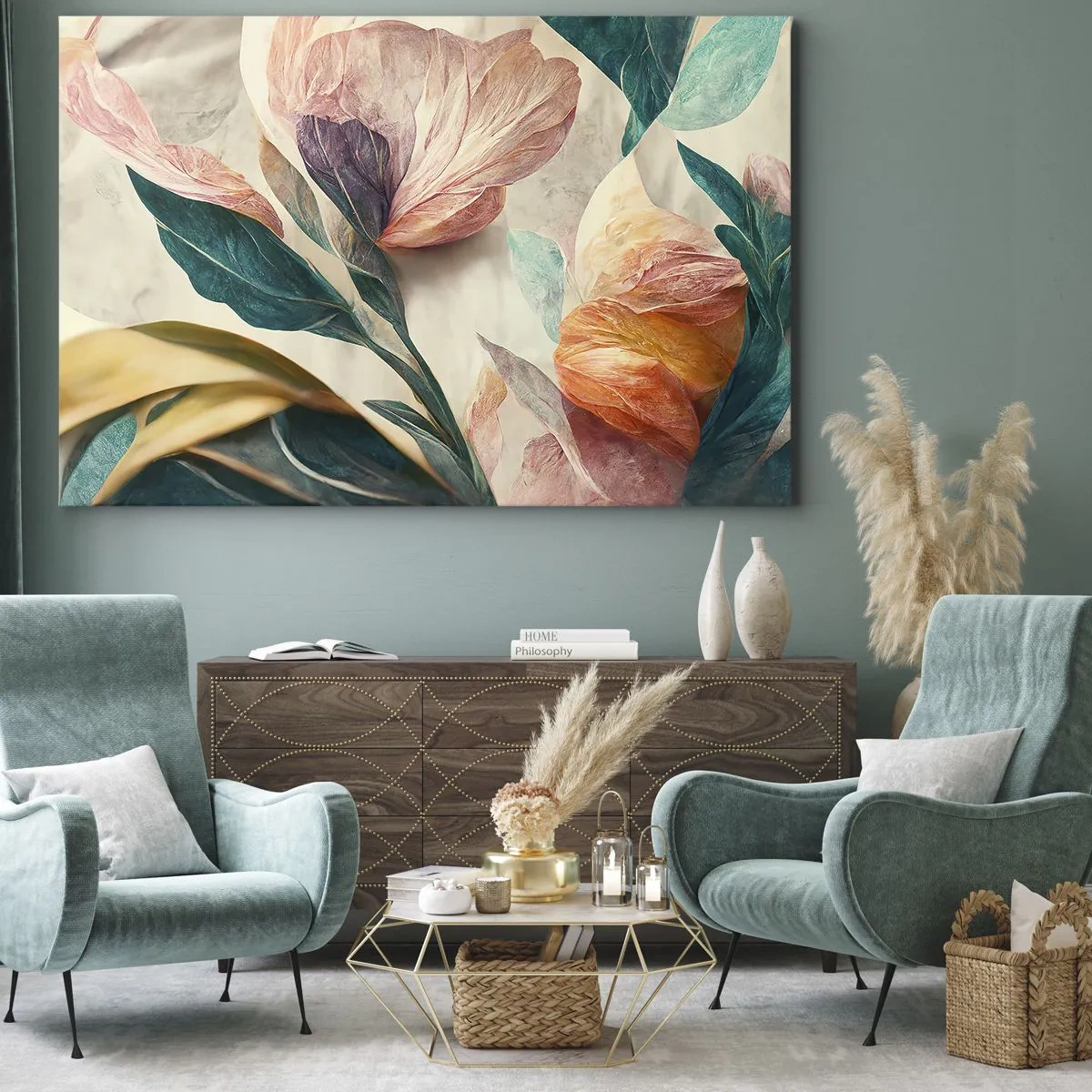 Canvastavla - Bild på duk - Färgglada tropiska blommor mot en ljus bakgrund - 70x50cm - Blommor av de södra öarna - Modern väggdekoration för vardagsrum och sovrum ARTTOR