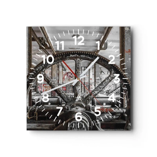Väggklocka - Klocka på glas - Fabrikens hemliga liv - 40x40 cm