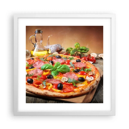 Affisch i vit ram - Med riktig italiensk smak - 40x40 cm