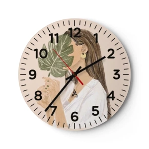 Väggklocka - Klocka på glas - Mystiskt porträtt med solfjäder - 30x30 cm