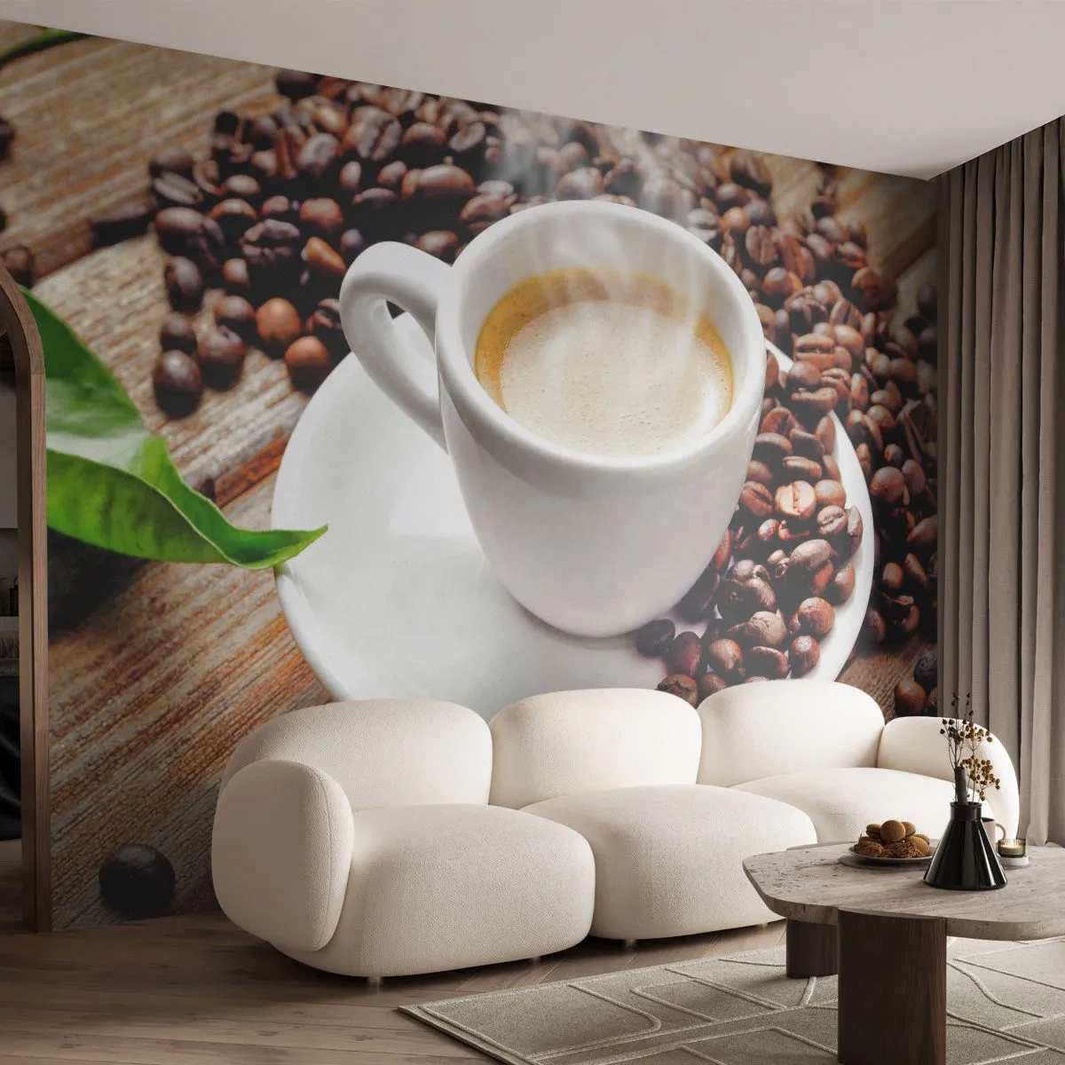 Fototapet Premium Sand - Kaffe på bordet - Gastronomi, Kaffe, Kopp - 450x315 cm
