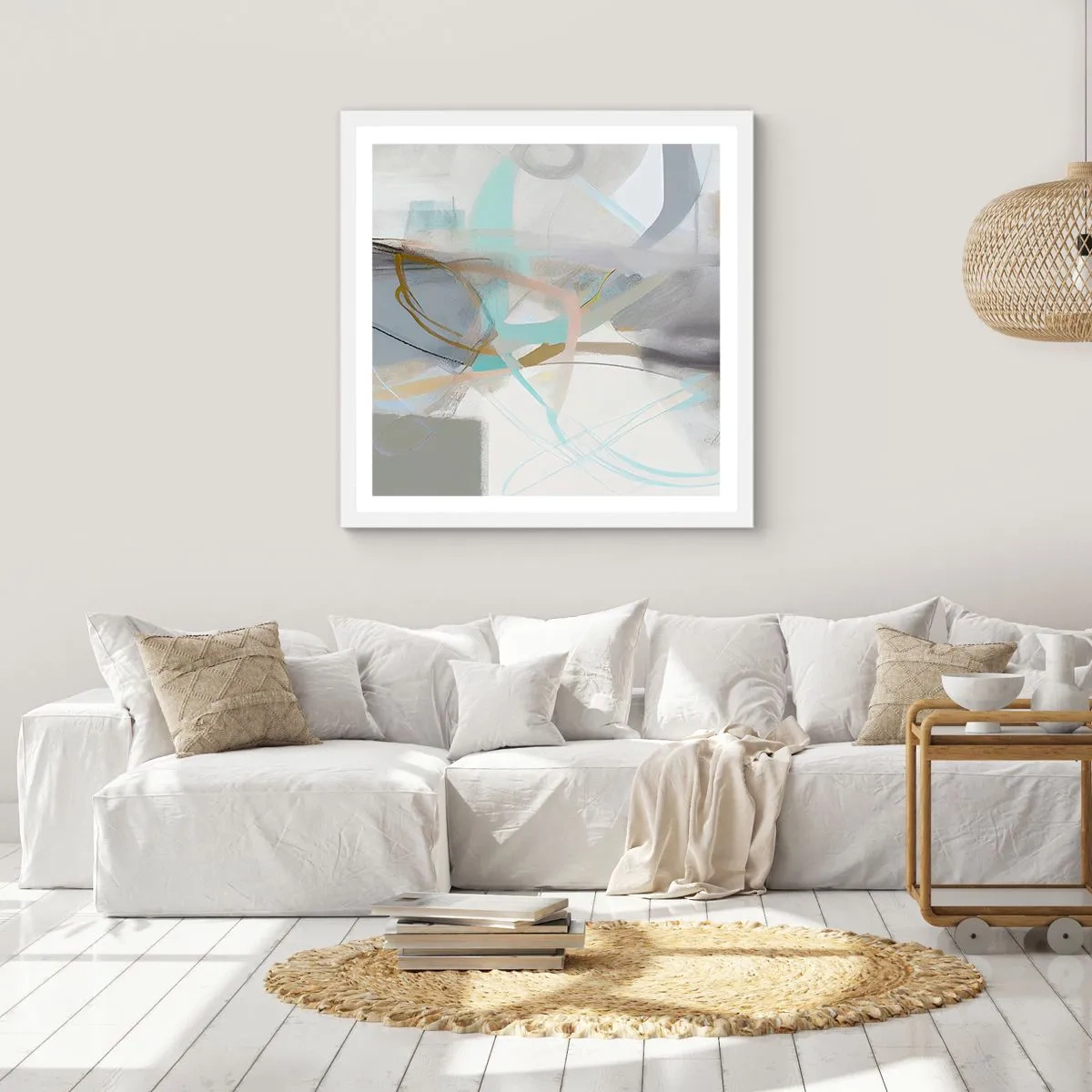 Affisch i vit ram - Dimmig abstraktion - 30x30 cm