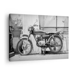 Canvastavla - Bild på duk - Svartvitt foto av en klassisk motorcykel - 70x50cm - Klassik framför allt - Modern väggdekoration för vardagsrum och sovrum ARTTOR