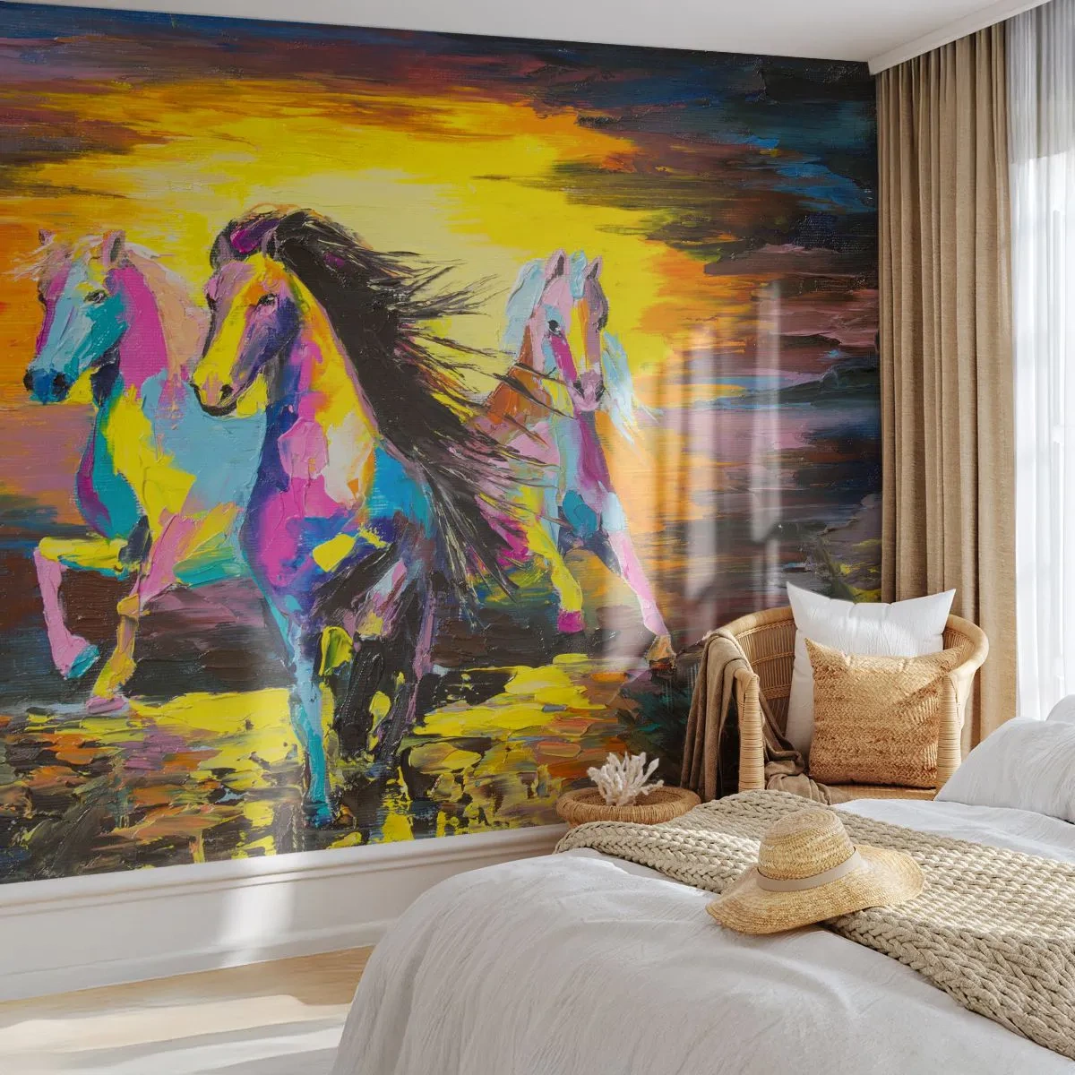 Självhäftande Fototapet Deluxe Sticker - Doppade i regnbågen - Djur, Hästar, Frihet - 250x175 cm