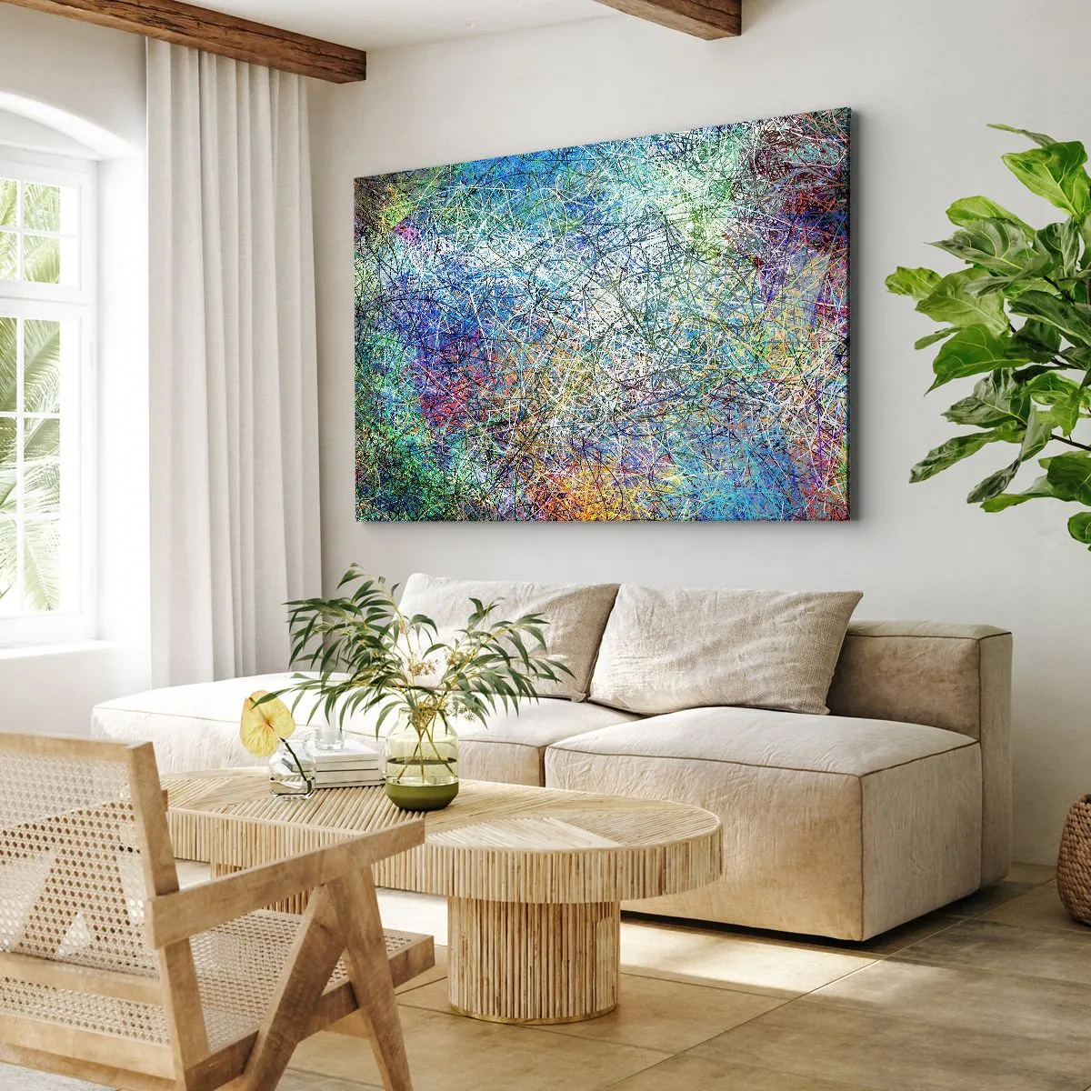 Canvastavla - Bild på duk - Abstrakt komposition med flerfärgade linjer och texturer - 70x50cm - Det är inte så enkelt - Modern väggdekoration för vardagsrum och sovrum ARTTOR