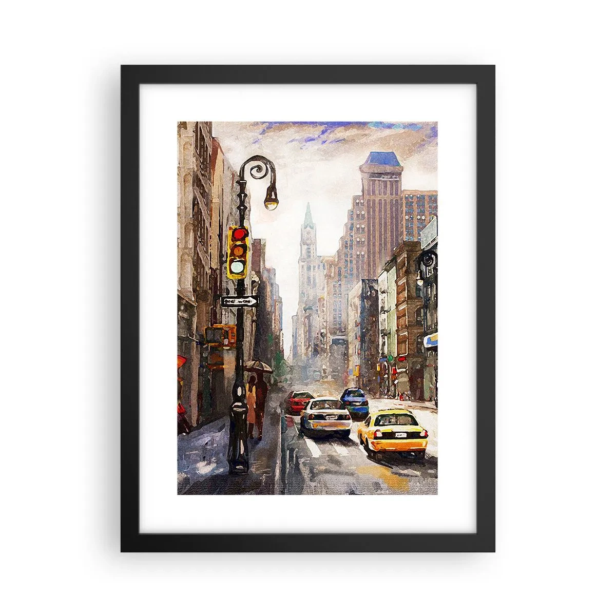Affisch i svart ram - New York - färgglad också i regnet - 30x40 cm