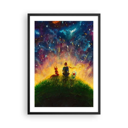 Affisch i svart ram - Figurer som sitter på en kulle under en stjärnklar himmel - 50x70cm - Kärlek och vänskap - hela världen - Modern väggdekoration för vardagsrum och sovrum ARTTOR