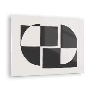 Glastavla - Bild på glas - Geometrisk komposition av svarta och vita former - 70x50cm - Antites – syntes - Modern väggdekoration för vardagsrum och sovrum ARTTOR