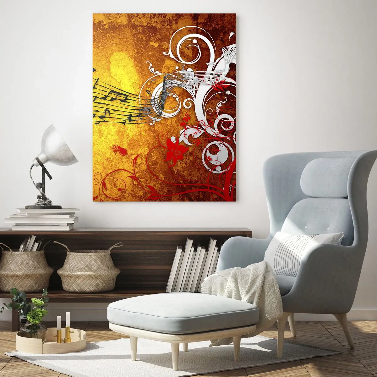 Glastavla - Bild på glas - Låt musiken flyta - 50x70 cm