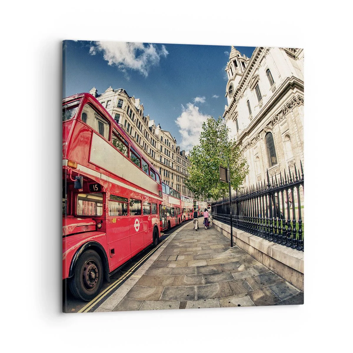Canvastavla - Bild på duk - Londongata i grå och röd - 50x50 cm