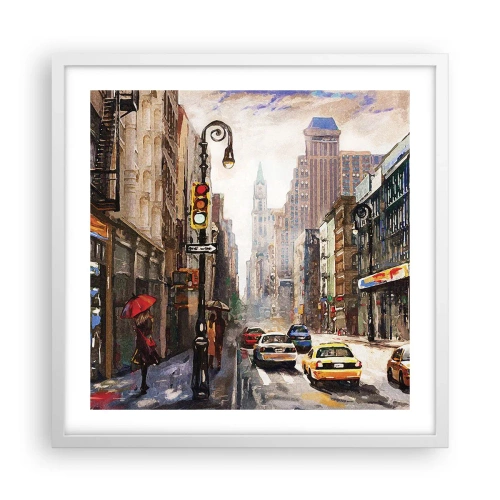 Affisch i vit ram - New York - färgglad också i regnet - 50x50 cm