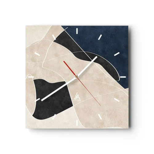 Väggklocka - Klocka på glas - Abstrakt komposition - färgkontrast - 30x30 cm