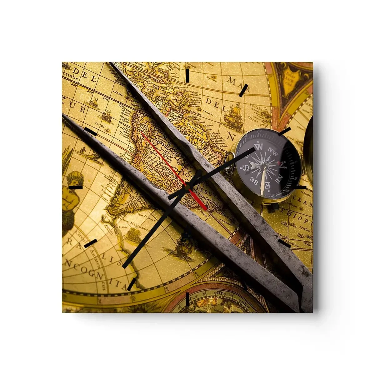 Väggklocka - Klocka på glas - Var är skatterna? - 40x40 cm