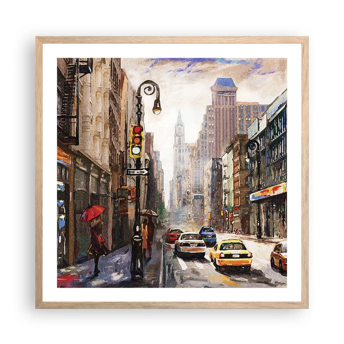 Affisch i ram av ljusek - New York - färgglad också i regnet - 60x60 cm