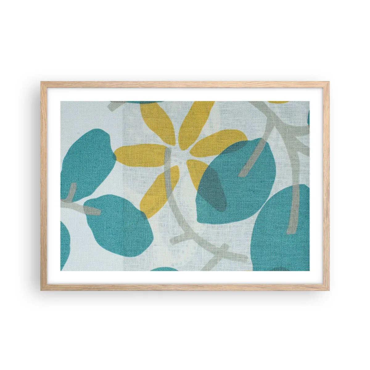 Affisch i ram av ljusek - Bland azurblå blad - 70x50 cm
