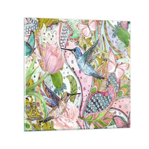 Glastavla - Bild på glas - Inbäddade i klätterväxter - 50x50 cm