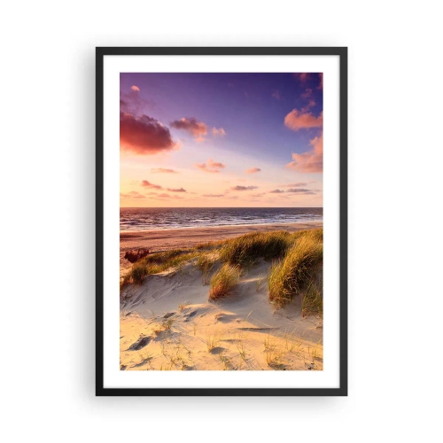 Affisch i svart ram - Strand med sanddyner och solnedgången - 50x70cm - Luften luktar sommar - Modern väggdekoration för vardagsrum och sovrum ARTTOR