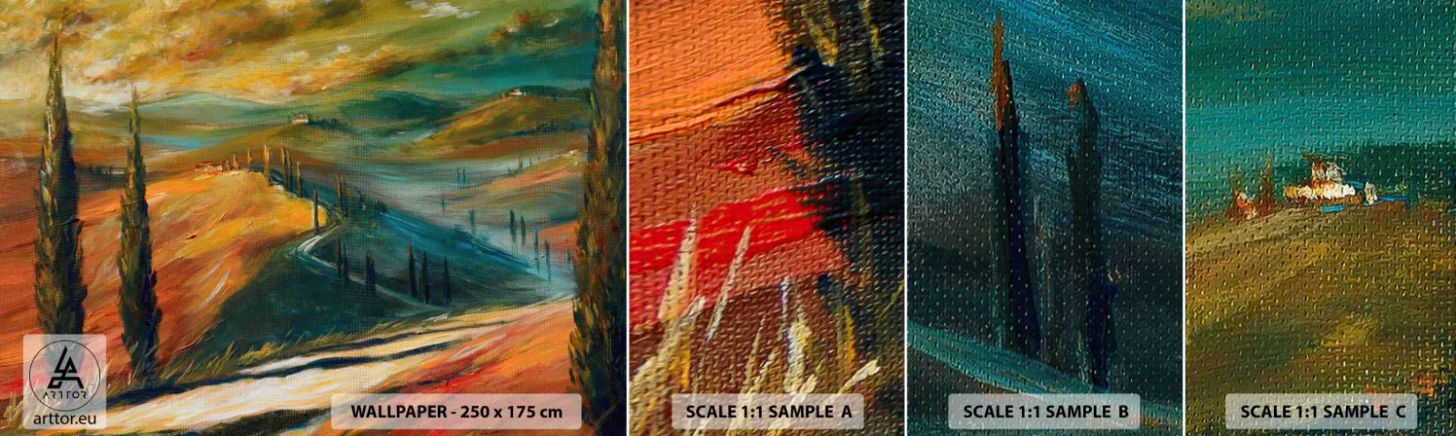 Provbit av självhäftande fototapet Deluxe Sticker - Toskanskt landskap - Landskap, Toscana, Resor - 100x30 cm