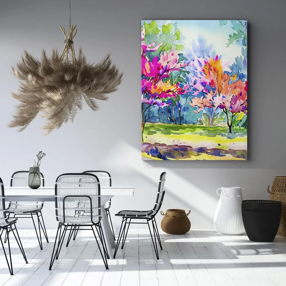 Canvastavla - Bild på duk - Regnbågsträdgård i vårskenet - 50x70 cm