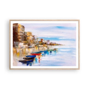 Affisch i ram av ljusek - Flerfärgad urban hamn - 100x70 cm