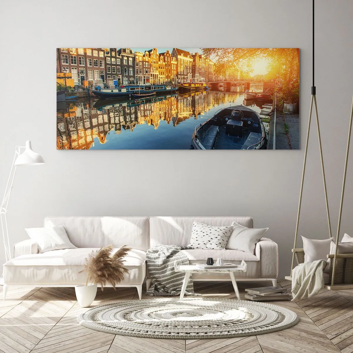 Glastavla - Bild på glas - En morgon i Amsterdam - 100x40 cm