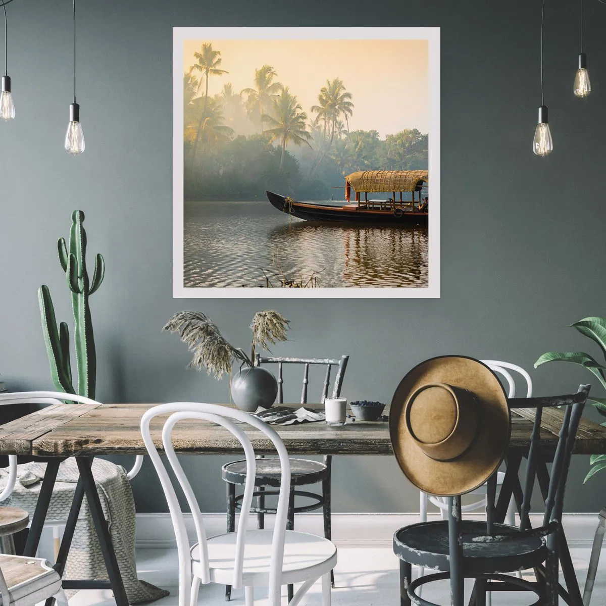 Affisch - Hus på floden - 40x40 cm